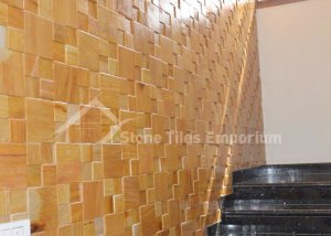 Teakwood staircase side wall designs tiles